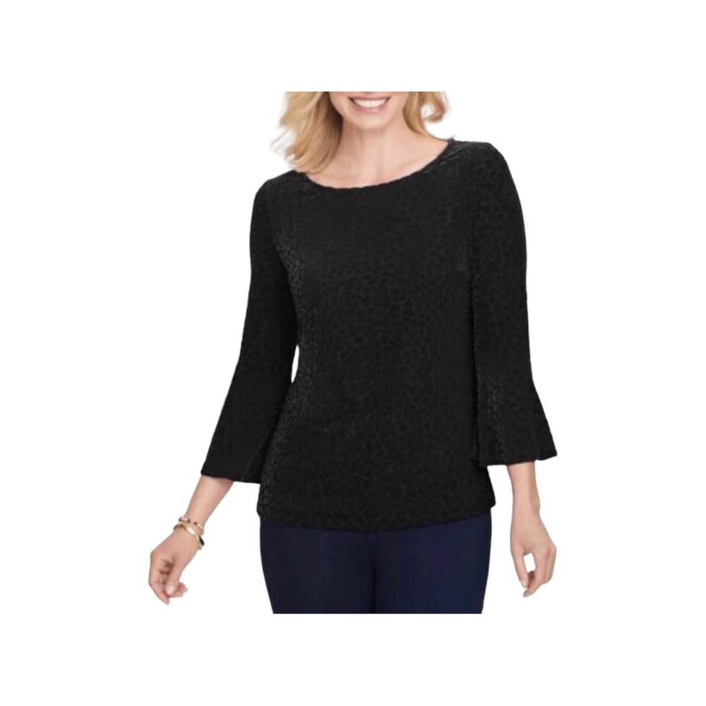 Talbots.  Women’s Black Velvet 3/4 Sleeves Ruffle Cuffs Top Size XL